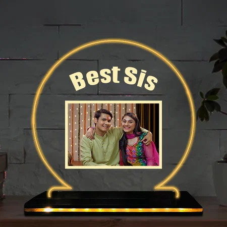Best Sis Customized Circle Photo Printed Acrylic Table Frame Lamp with LED Base - 6 x 6 Inches