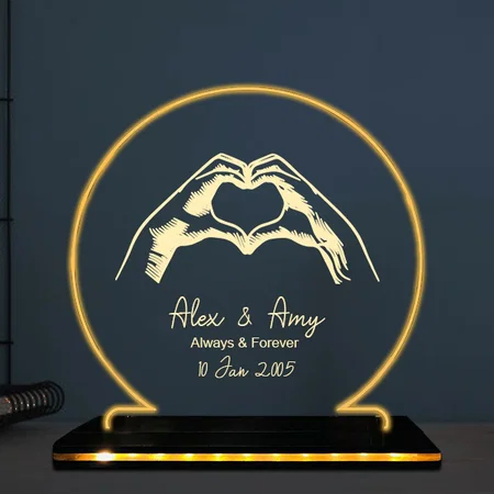 Always & Forever Customized Circle Photo Printed Acrylic Table Frame Lamp with LED Base - 6 x 6 Inches