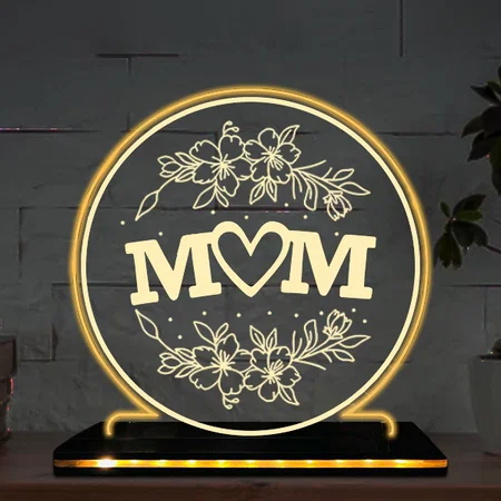 Mom Customized Circle Photo Printed Acrylic Table Frame Lamp with LED Base - 6 x 6 Inches