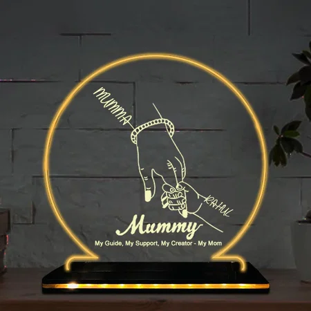 My Mom Customized Circle Photo Printed Acrylic Table Frame Lamp with LED Base - 6 x 6 Inches