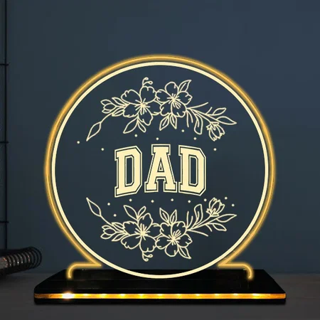 Dad Customized Circle Photo Printed Acrylic Table Frame Lamp with LED Base - 6 x 6 Inches