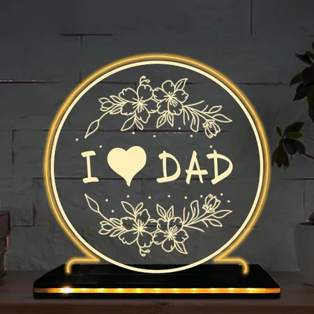 I Love You Dad Customized Circle Photo Printed Acrylic Table Frame Lamp with LED Base - 6 x 6 Inches