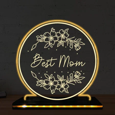 Best Mom Customized Circle Photo Printed Acrylic Table Frame Lamp with LED Base - 6 x 6 Inches