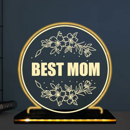 Best Mom Customized Circle Photo Printed Acrylic Table Frame Lamp with LED Base - 6 x 6 Inches
