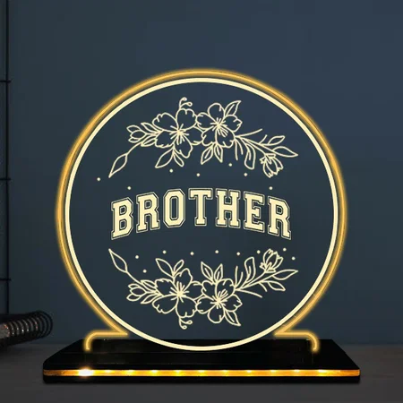Brother Customized Circle Photo Printed Acrylic Table Frame Lamp with LED Base - 6 x 6 Inches