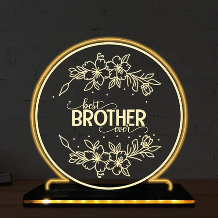 Best Brother Ever Customized Circle Photo Printed Acrylic Table Frame Lamp with LED Base - 6 x 6 Inches