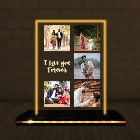 I Love You Forever Customized Rectangle Photo Printed Acrylic Table Frame Lamp with LED Base