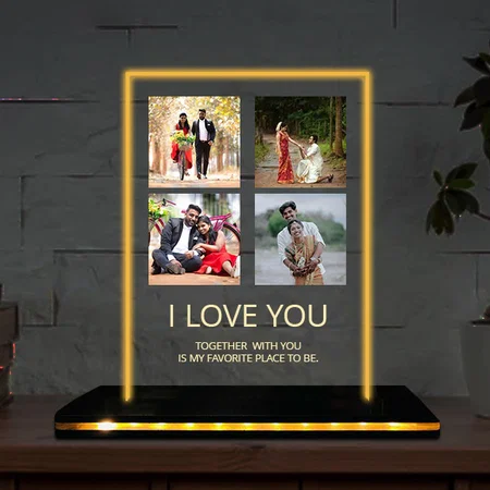 I Love You Customized Rectangle Photo Printed Acrylic Table Frame Lamp with LED Base