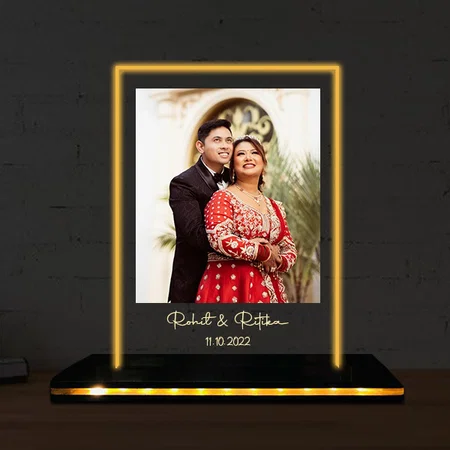 Title Customized Rectangle Photo Printed Acrylic Table Frame Lamp with LED Base