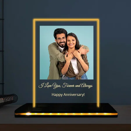 Happy Anniversary Customized Rectangle Photo Printed Acrylic Table Frame Lamp with LED Base
