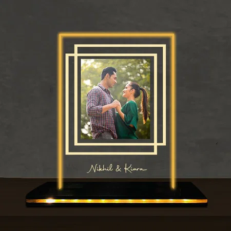 Title Customized Rectangle Photo Printed Acrylic Table Frame Lamp with LED Base