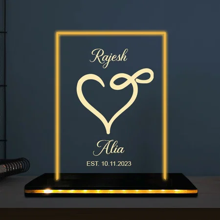 Infinity Heart Customized Rectangle Photo Printed Acrylic Table Frame Lamp with LED Base