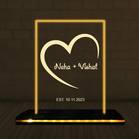 Heart Customized Rectangle Photo Printed Acrylic Table Frame Lamp with LED Base