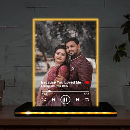 Spotify Theme Customized Rectangle Photo Printed Acrylic Table Frame Lamp with LED Base