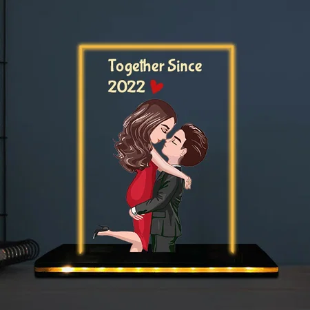 Together Since Customized Rectangle Photo Printed Acrylic Table Frame Lamp with LED Base