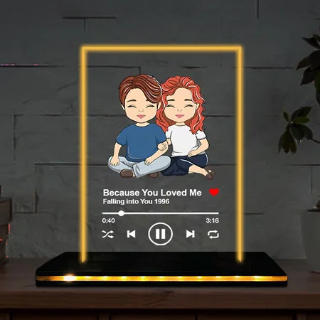 Spotify Theme Customized Rectangle Photo Printed Acrylic Table Frame Lamp with LED Base