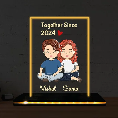 Together Since Customized Rectangle Photo Printed Acrylic Table Frame Lamp with LED Base