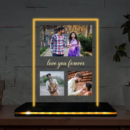 Love You Forever Customized Rectangle Photo Printed Acrylic Table Frame Lamp with LED Base