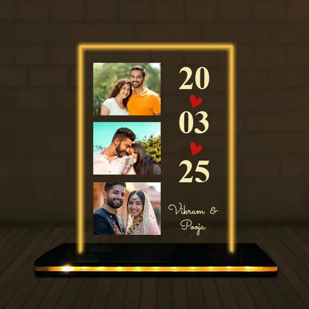 Title Customized Rectangle Photo Printed Acrylic Table Frame Lamp with LED Base