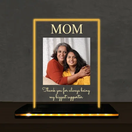 Mom Customized Rectangle Photo Printed Acrylic Table Frame Lamp with LED Base