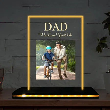 Dad Customized Rectangle Photo Printed Acrylic Table Frame Lamp with LED Base