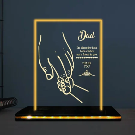Dad Customized Rectangle Photo Printed Acrylic Table Frame Lamp with LED Base