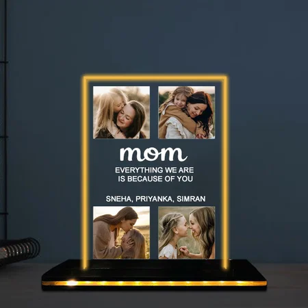 Mom Customized Rectangle Photo Printed Acrylic Table Frame Lamp with LED Base