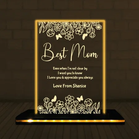 Best Mom Customized Rectangle Photo Printed Acrylic Table Frame Lamp with LED Base