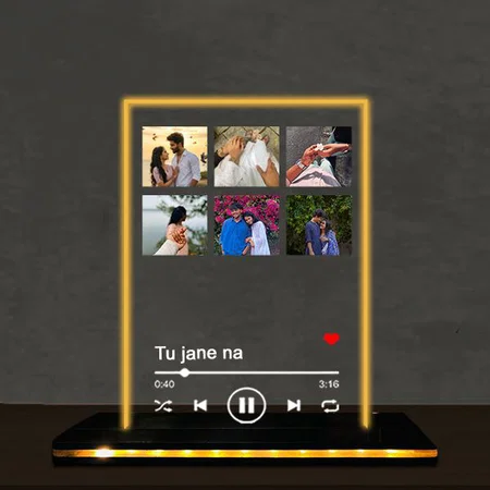 Spotify Theme Customized Rectangle Photo Printed Acrylic Table Frame Lamp with LED Base