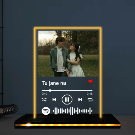 Spotify Theme Customized Rectangle Photo Printed Acrylic Table Frame Lamp with LED Base