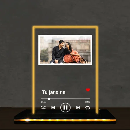 Spotify Theme Customized Rectangle Photo Printed Acrylic Table Frame Lamp with LED Base