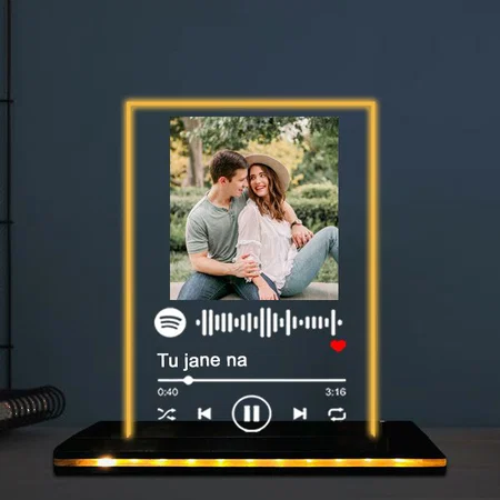 Spotify Theme Customized Rectangle Photo Printed Acrylic Table Frame Lamp with LED Base