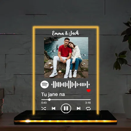 Spotify Theme Customized Rectangle Photo Printed Acrylic Table Frame Lamp with LED Base