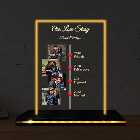 Our Love Story Customized Rectangle Photo Printed Acrylic Table Frame Lamp with LED Base