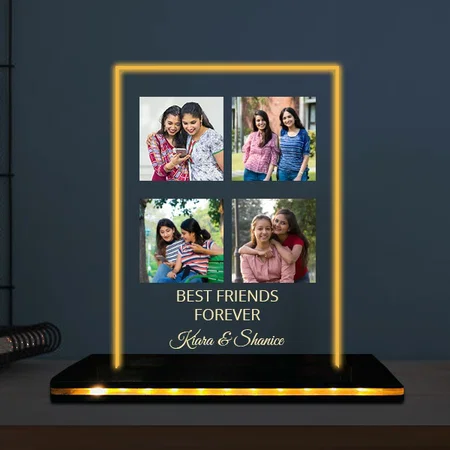 Best Friends Forever Customized Rectangle Photo Printed Acrylic Table Frame Lamp with LED Base