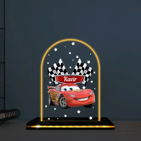 Lightning McQueen Customized Photo Printed Acrylic Table Frame Lamp with LED Base