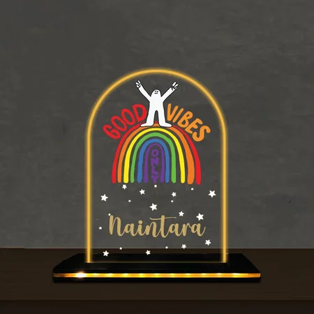 Good Vibes Customized Photo Printed Acrylic Table Frame Lamp with LED Base
