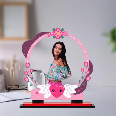 Heart With Flowers Customized Miniature Photo Caricature Stand