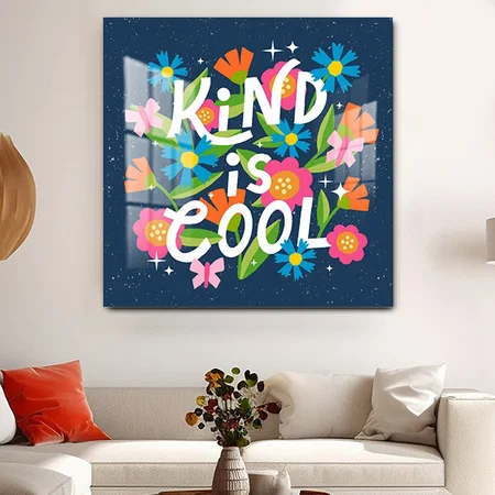Kind is Cool Bold Colorful Flowers and Butterflies Customized Printed Square Acrylic Photo Frame