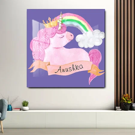 Rainbow Unicorn Custom Name Customized Printed Square Acrylic Photo Frame