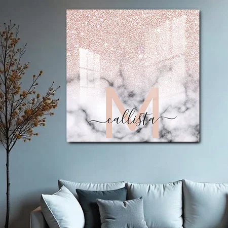 Sparkly Rose Gold Glitter Marble Ombre Customized Printed Square Acrylic Photo Frame