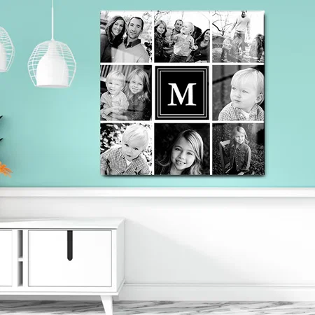 Black Monogram Family Photo Collage Customized Printed Square Acrylic Photo Frame
