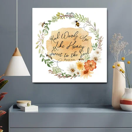 Kind Words Like Honey Flower Wreath and Bees Customized Printed Square Acrylic Photo Frame