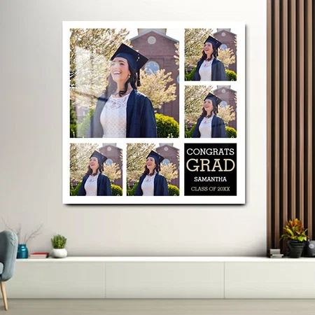 Graduation Congrats Themed 5 Photo Collage Customized Printed Square Acrylic Photo Frame