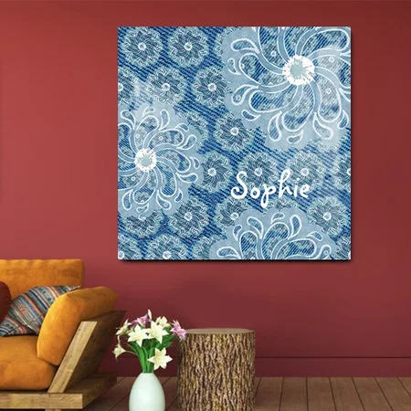 Aqua Colored Flower Square Canvas Customized Printed Frame