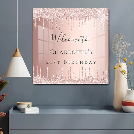 Birthday Party Rose Gold Glitter Customized Printed Square Acrylic Photo Frame