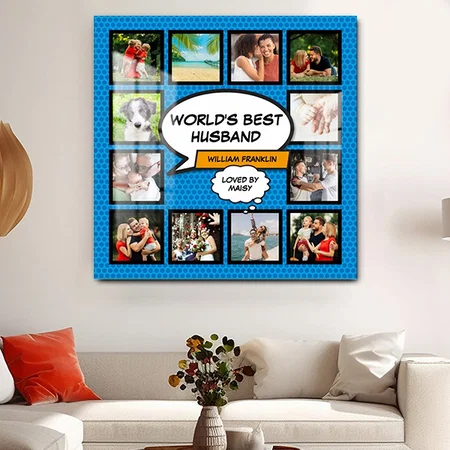 Fun Comic Photo Collage Customized Printed Square Acrylic Photo Frame