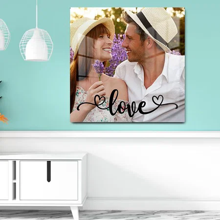 Love Hand Lettering Overlay Custom Photo Customized Printed Square Acrylic Photo Frame