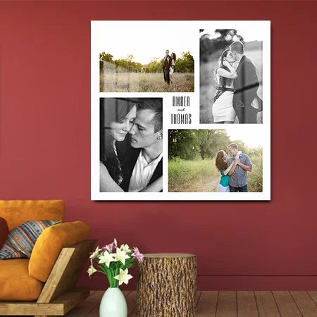 Square Couple 4-Photo Collage with Names Customized Printed Square Acrylic Photo Frame