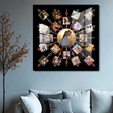Family Photo Collage 21 Pictures Pretty Black Gold Customized Printed Square Acrylic Photo Frame